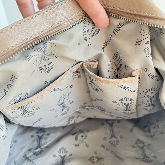 ISABELLA FIORE Large Ikat Print Shoulder Bag and Crossbody Strap Taupe Green - Picture 12 of 16